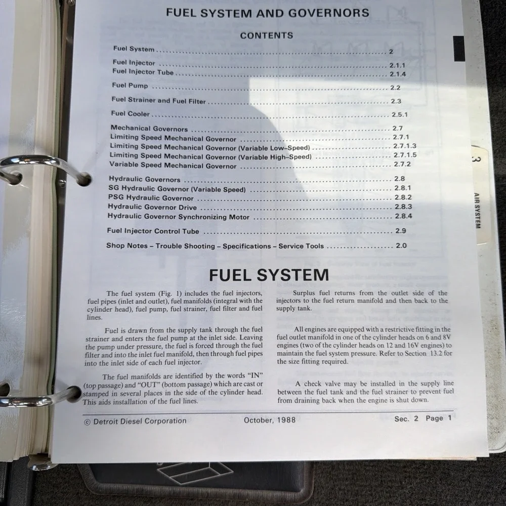 Detroit Diesel Series 92 Service Manual Section 1-3 Engine Fuel Air 1988 VTG